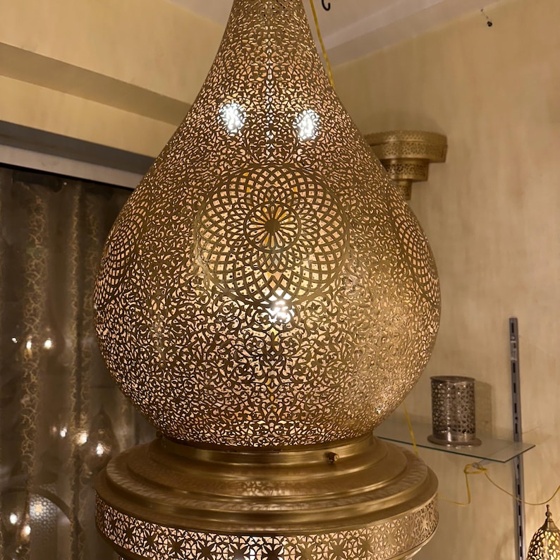 Moroccan Handmade Brass Ceiling Pendant Light (Hita)