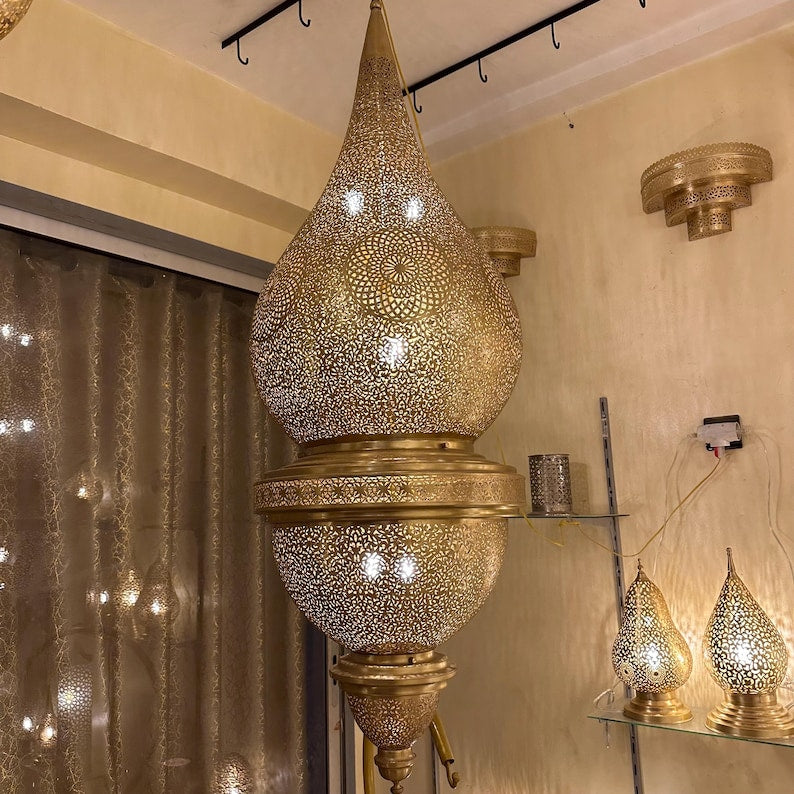 Moroccan Handmade Brass Ceiling Pendant Light (Hita)