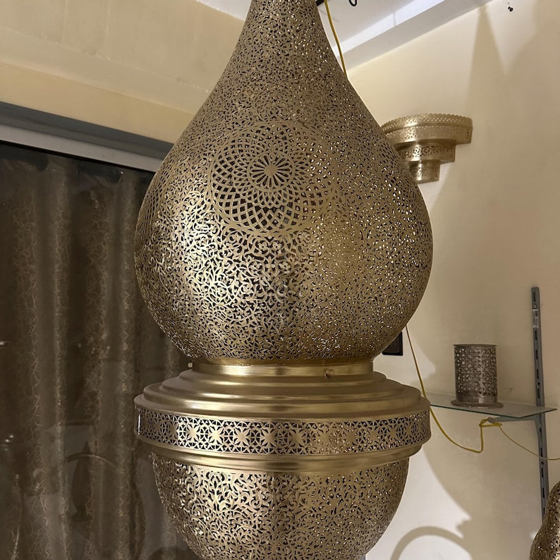 Moroccan Handmade Brass Ceiling Pendant Light (Hita)