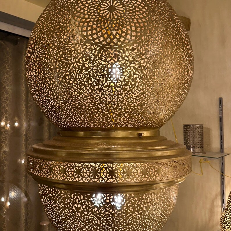 Moroccan Handmade Brass Ceiling Pendant Light (Hita)