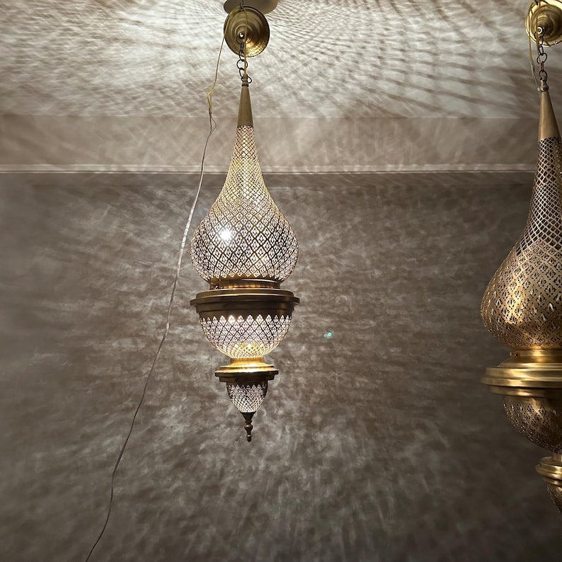 Order by Size : Moroccan Handmade Brass Ceiling Pendant Light (Tadda)
