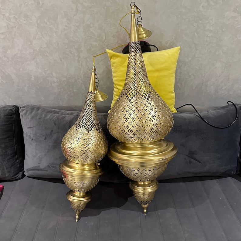 Order by Size : Moroccan Handmade Brass Ceiling Pendant Light (Tadda)