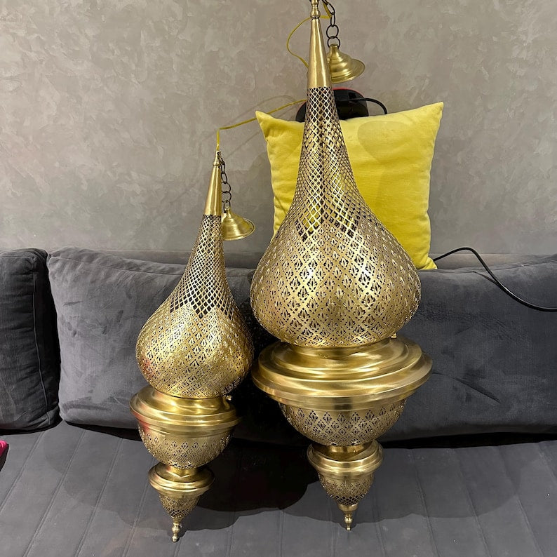 Order by Size : Moroccan Handmade Brass Ceiling Pendant Light (Tadda)