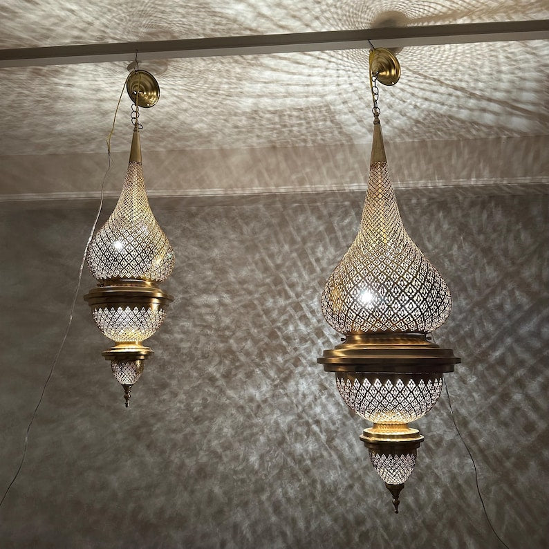 Order by Size : Moroccan Handmade Brass Ceiling Pendant Light (Tadda)