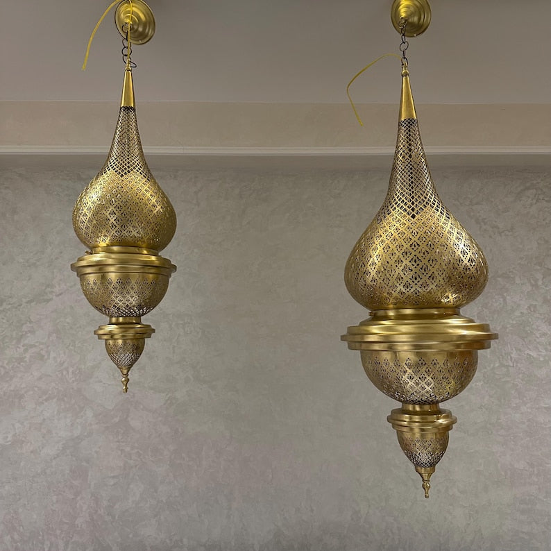 Order by Size : Moroccan Handmade Brass Ceiling Pendant Light (Tadda)