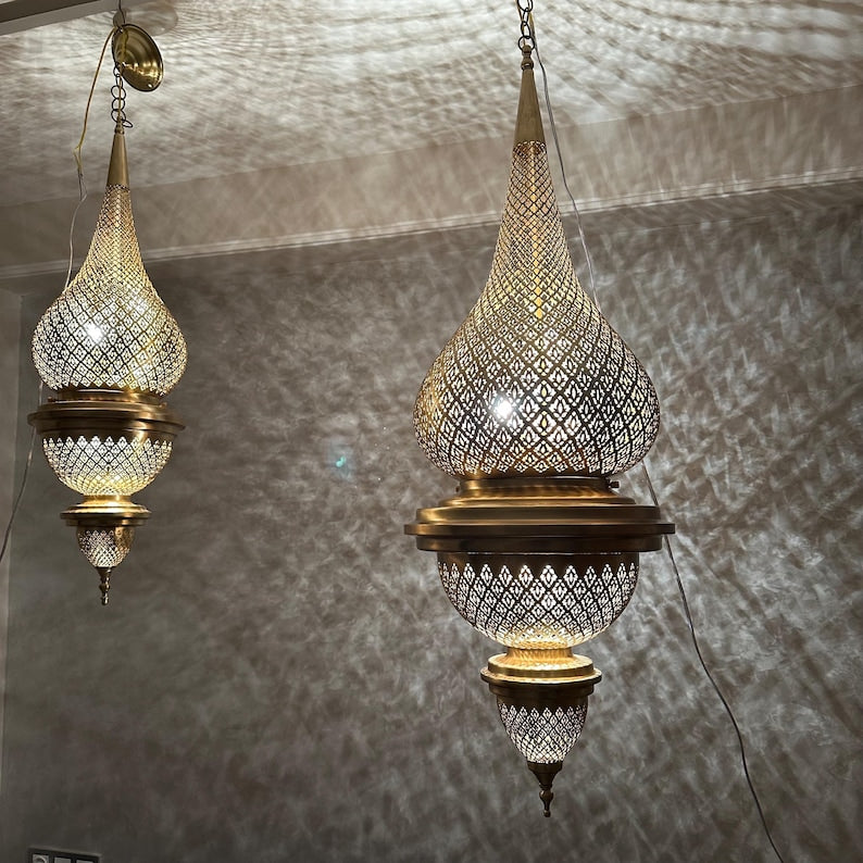 Order by Size : Moroccan Handmade Brass Ceiling Pendant Light (Tadda)