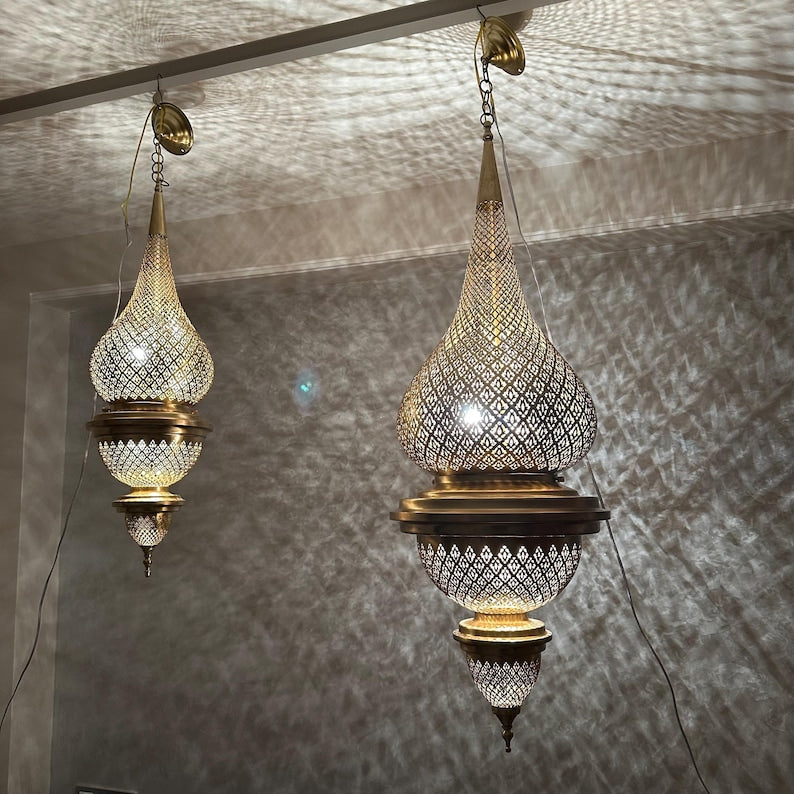 Order by Size : Moroccan Handmade Brass Ceiling Pendant Light (Tadda)