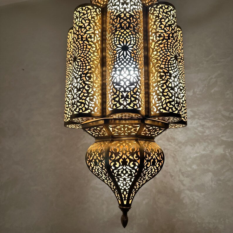 Order by Size : Moroccan Handmade Brass Ceiling Pendant Light (Baya)