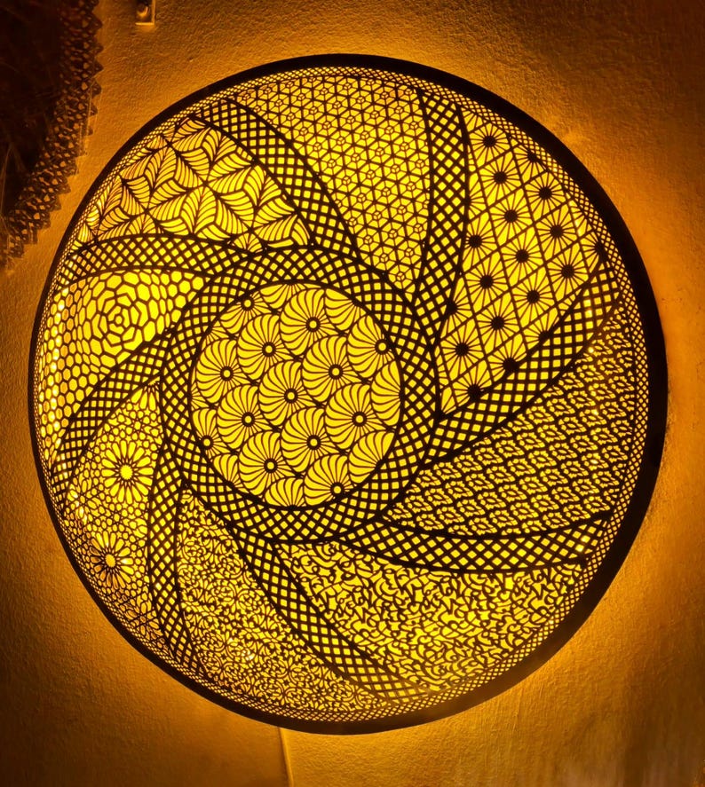 Order by Size : Moroccan handmade brass round wall light lamp ( Fes)
