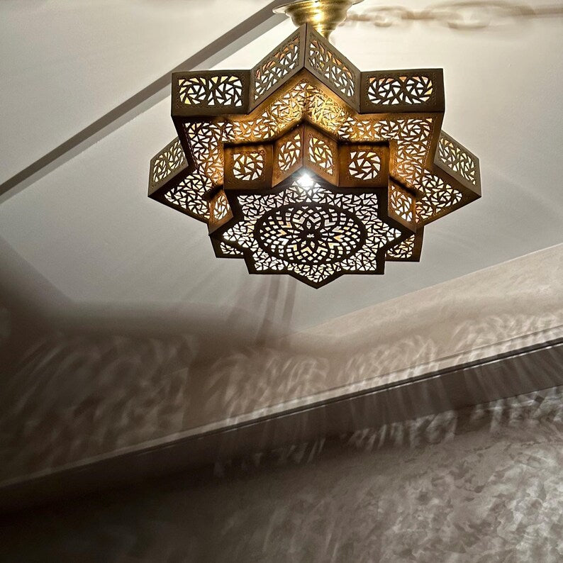 Order by Size : Moroccan Handmade Brass Ceiling Pendant Light (Inara)