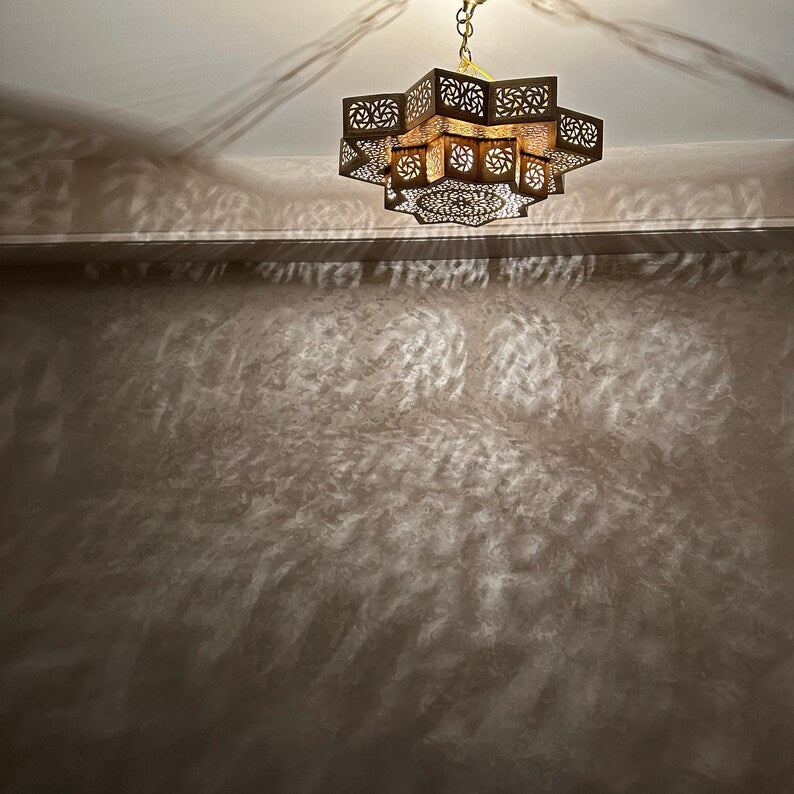 Order by Size : Moroccan Handmade Brass Ceiling Pendant Light (Inara)