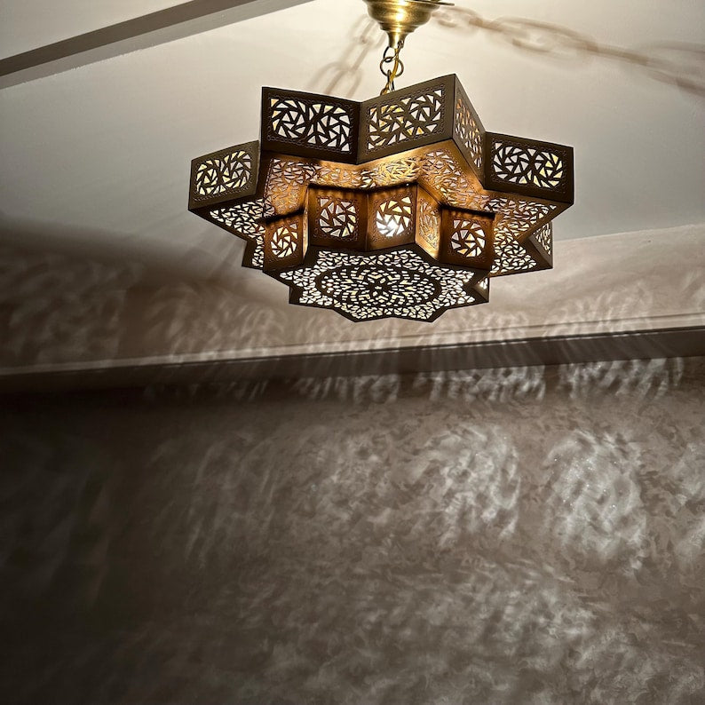 Order by Size : Moroccan Handmade Brass Ceiling Pendant Light (Inara)