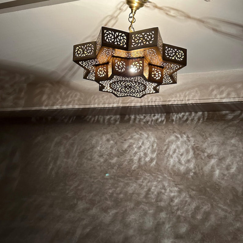 Order by Size : Moroccan Handmade Brass Ceiling Pendant Light (Inara)