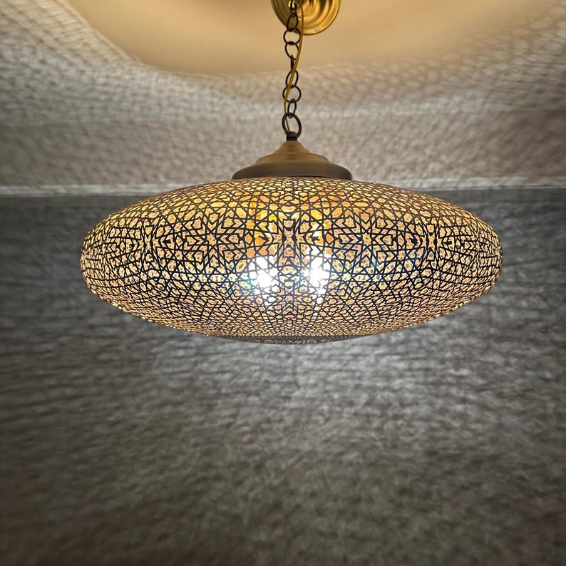 Order by Size : Moroccan Handmade Brass Ceiling Pendant Light (Naeema)