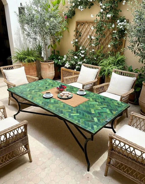 Zellige Rectangular Table: Tamegroute Green