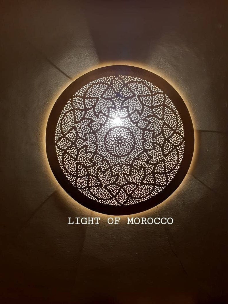Order by Size : Moroccan handmade brass round wall light lamp ( Tetouane)