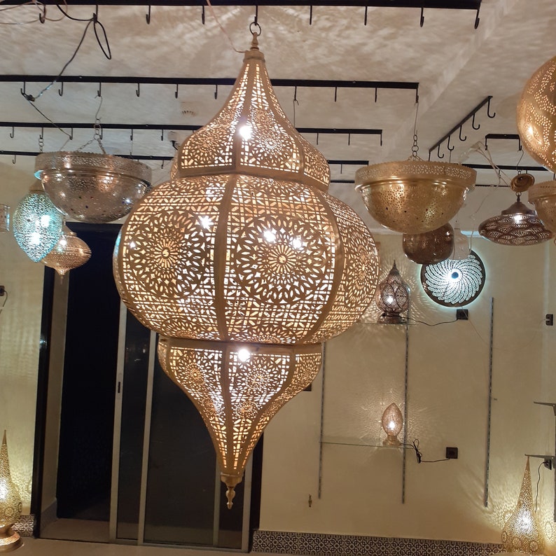 Moroccan Handmade Brass Ceiling Pendant Light (Massa)