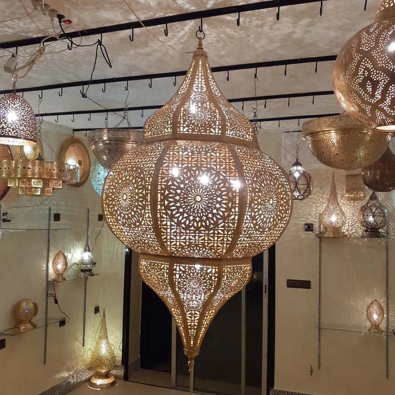 Moroccan Handmade Brass Ceiling Pendant Light (Massa)