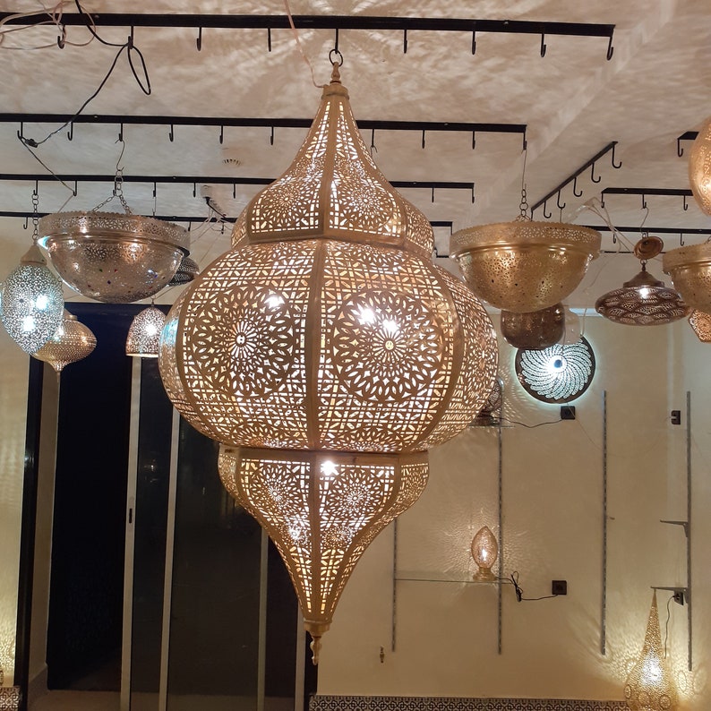 Moroccan Handmade Brass Ceiling Pendant Light (Massa)