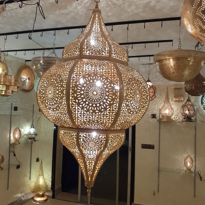 Moroccan Handmade Brass Ceiling Pendant Light (Massa)