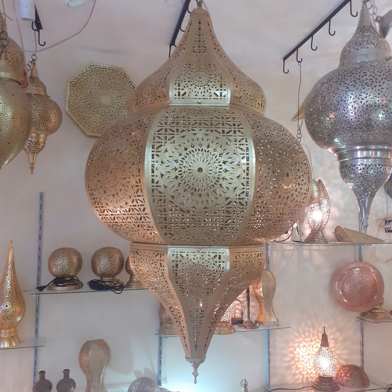 Moroccan Handmade Brass Ceiling Pendant Light (Massa)