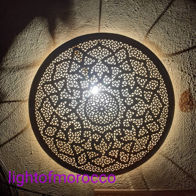 Order by Size : Moroccan handmade brass round wall light lamp ( Tetouane)