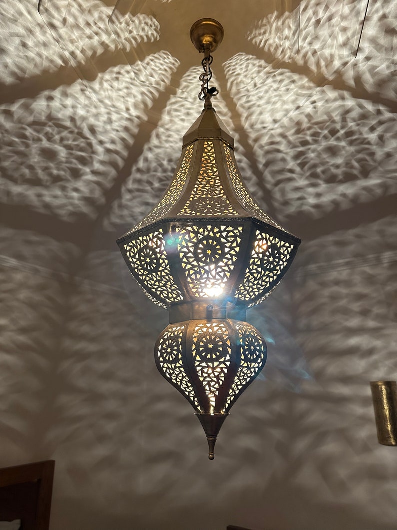 Order by Size : Moroccan Handmade Brass Ceiling Pendant Light (Izza)