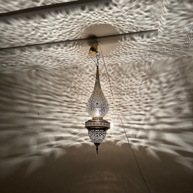 Order by Size : Moroccan Handmade Brass Ceiling Pendant Light (Ighil)
