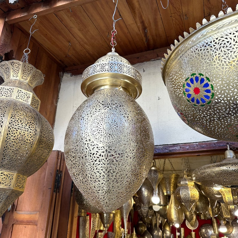 Moroccan Handmade Brass Ceiling Pendant Light (Amehis)