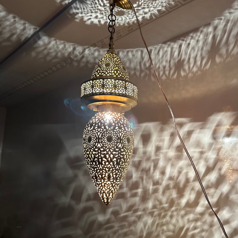Moroccan Handmade Brass Ceiling Pendant Light (Tella)