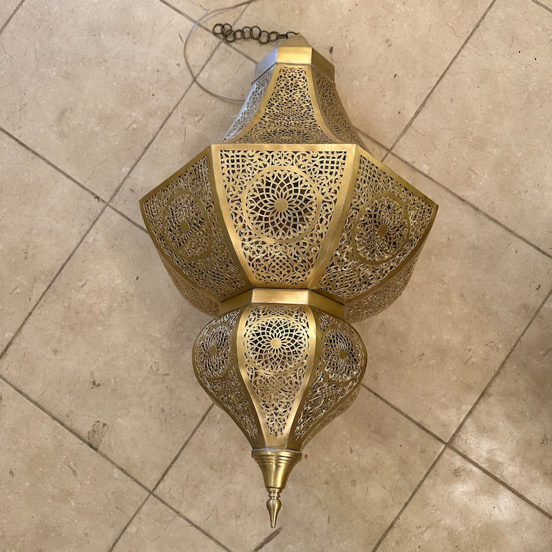 Order by Size : Moroccan Handmade Brass Ceiling Pendant Light (Balqees)