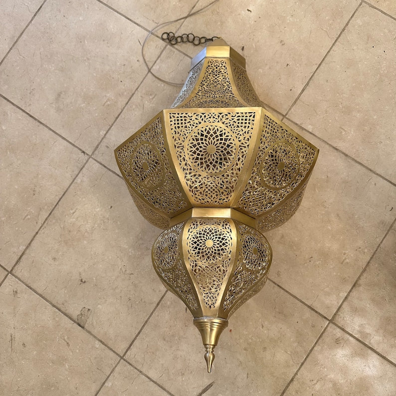 Order by Size : Moroccan Handmade Brass Ceiling Pendant Light (Balqees)