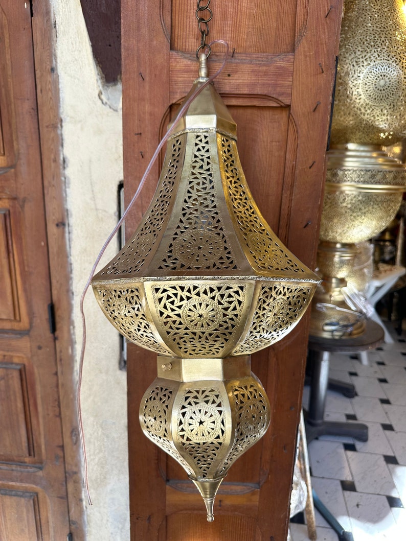 Order by Size : Moroccan Handmade Brass Ceiling Pendant Light (Izza)