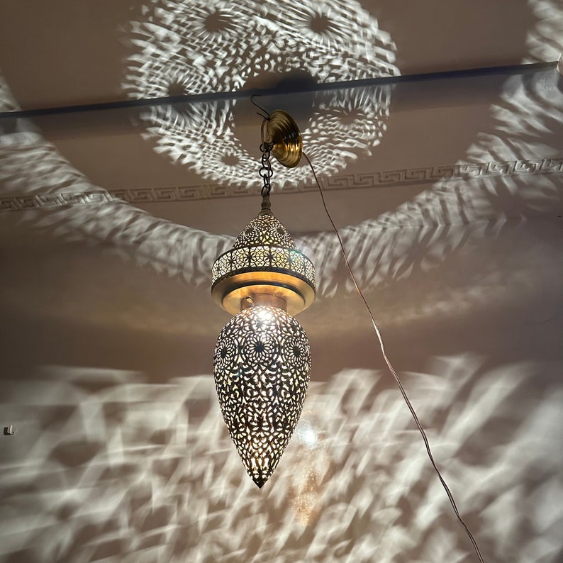 Moroccan Handmade Brass Ceiling Pendant Light (Tella)