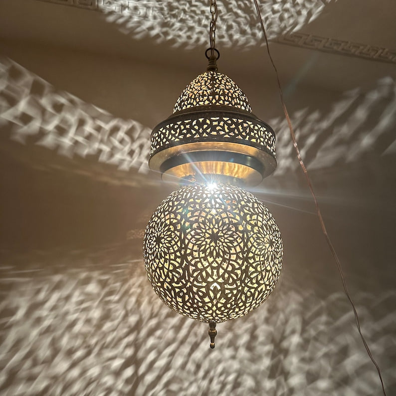 Order by Size : Moroccan Handmade Brass Ceiling Pendant Light (Asra)
