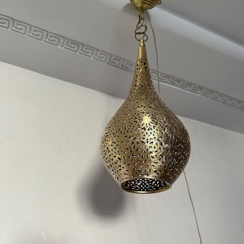 Order by Size : Moroccan Handmade Brass Ceiling Pendant Light (Rabia)