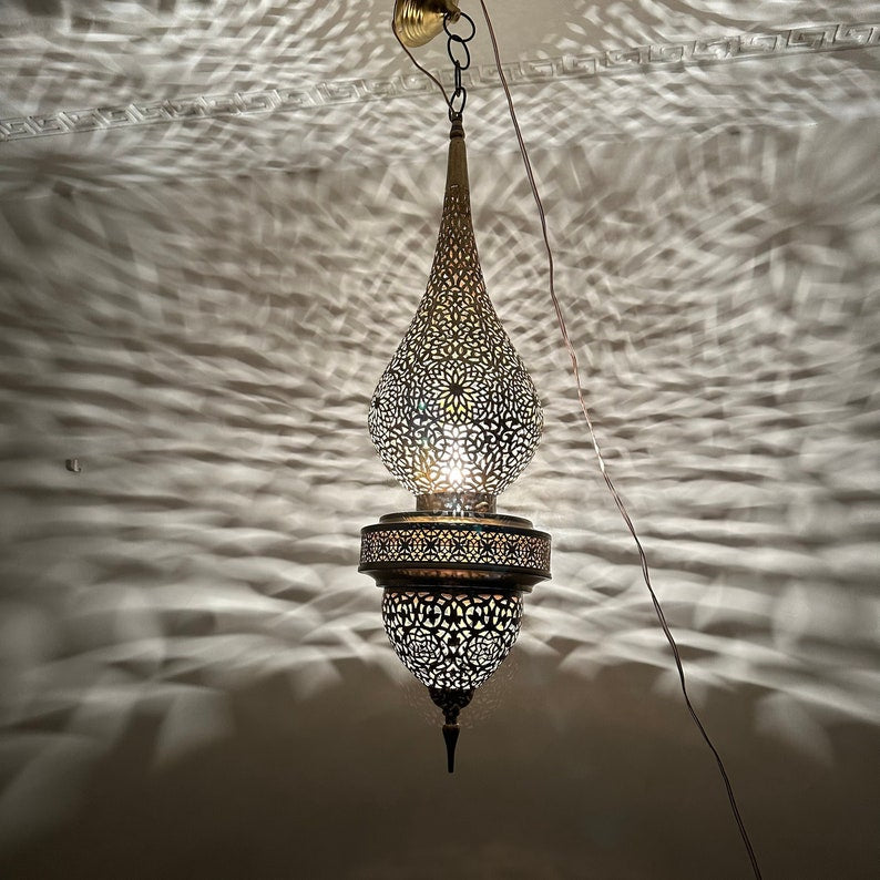 Order by Size : Moroccan Handmade Brass Ceiling Pendant Light (Ighil)