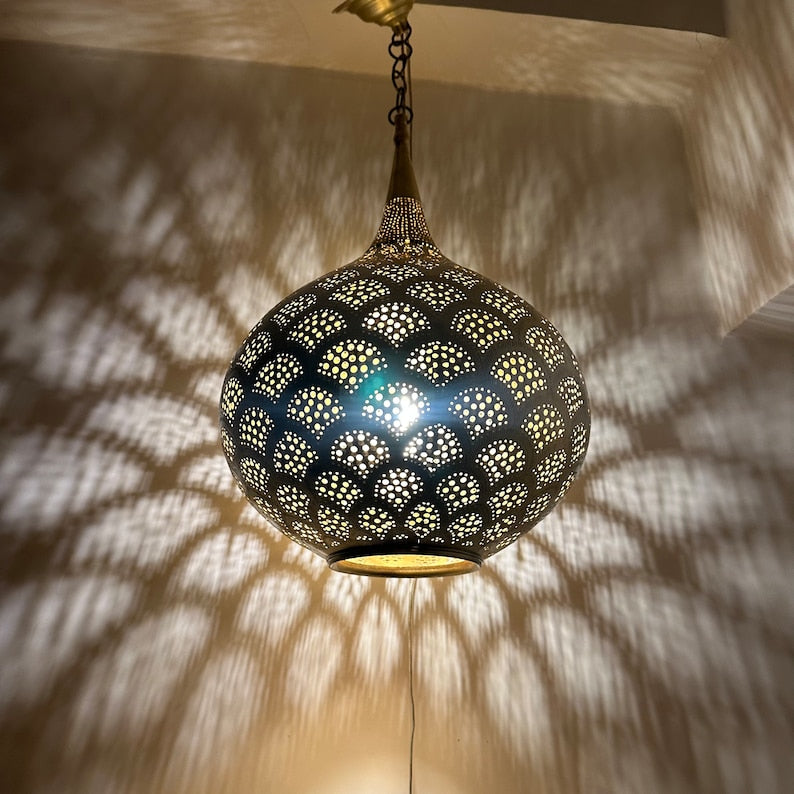 Order by Size : Moroccan Handmade Brass Ceiling Pendant Light (Yusra)