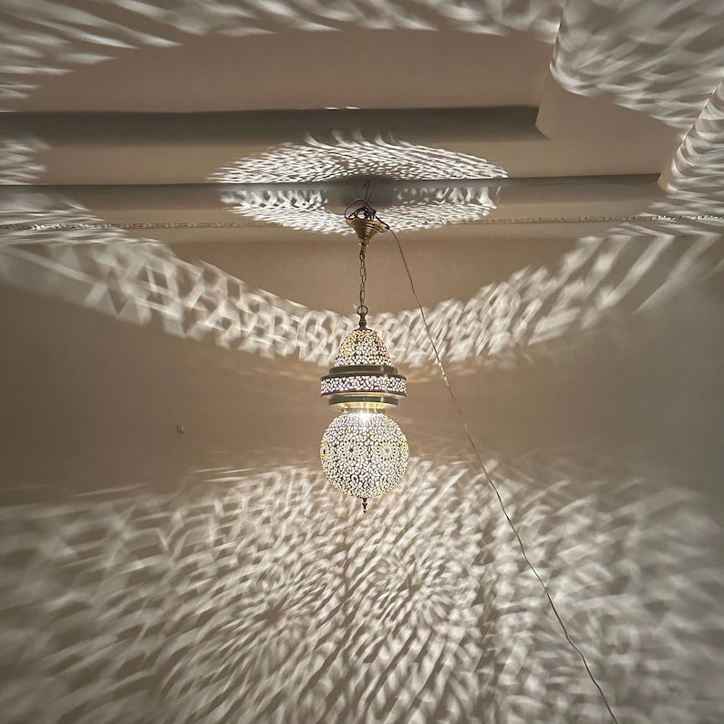 Order by Size : Moroccan Handmade Brass Ceiling Pendant Light (Asra)