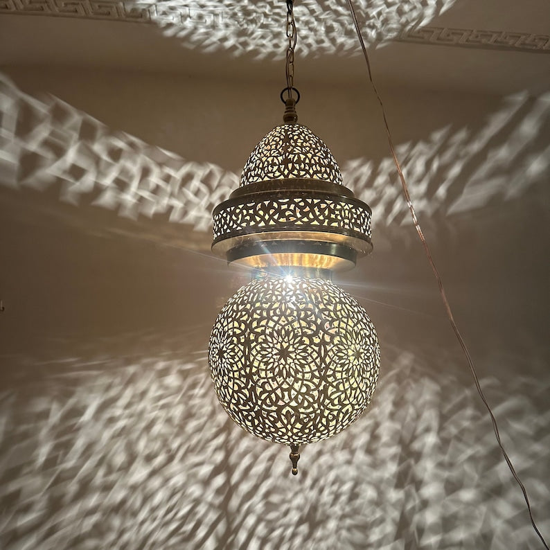 Order by Size : Moroccan Handmade Brass Ceiling Pendant Light (Asra)