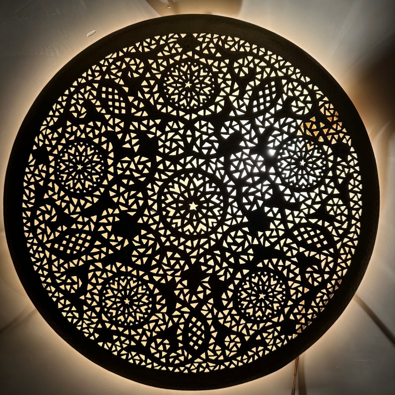 Order by Size : Moroccan handmade brass round wall light lamp (Taza)