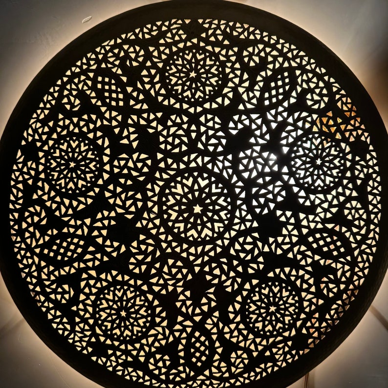 Order by Size : Moroccan handmade brass round wall light lamp (Taza)