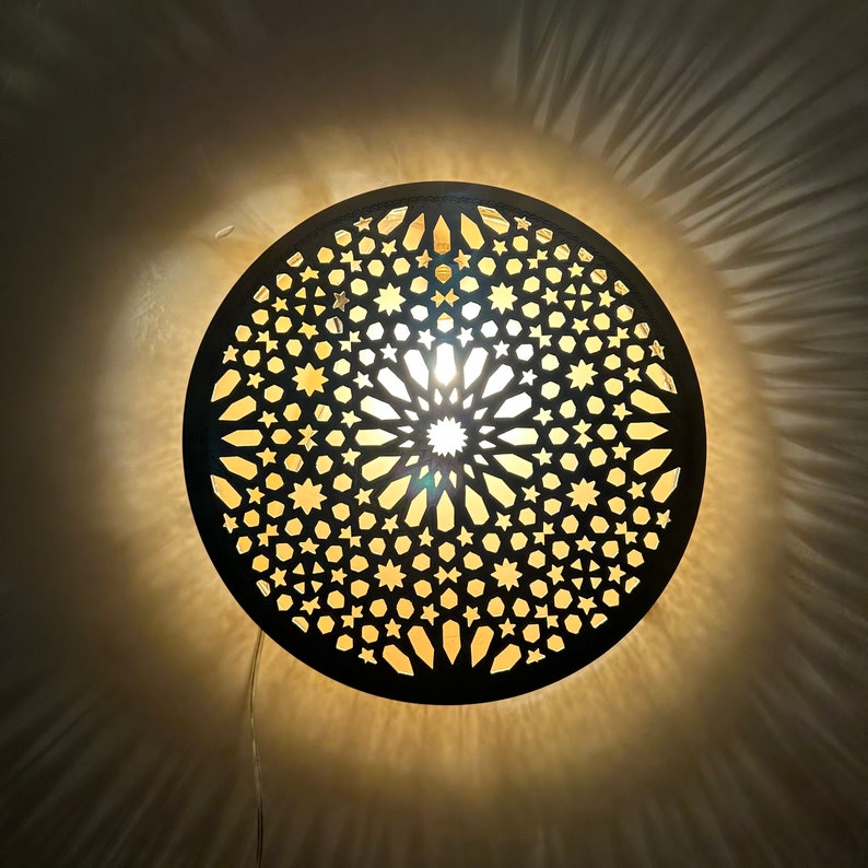 Order by Size : Moroccan handmade brass round wall light lamp (Azemor)