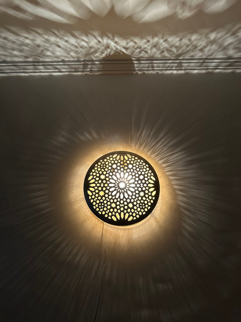 Order by Size : Moroccan handmade brass round wall light lamp (Azemor)