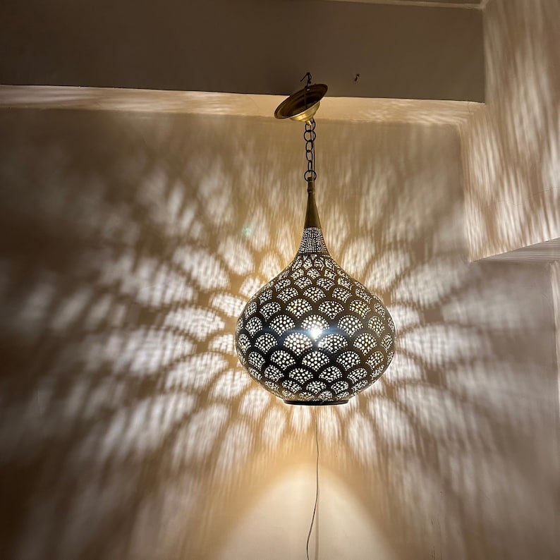 Order by Size : Moroccan Handmade Brass Ceiling Pendant Light (Yusra)