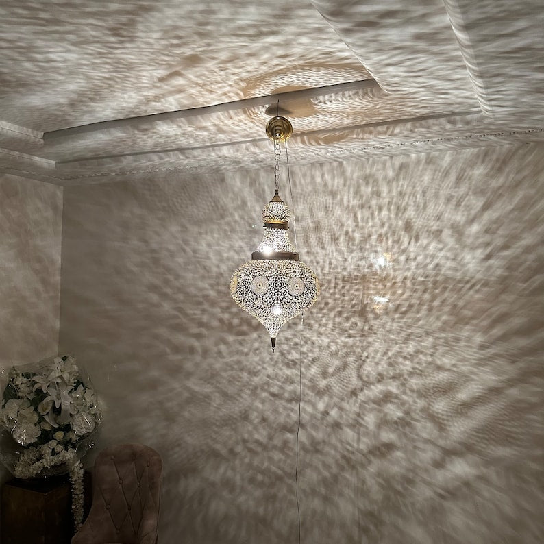 Moroccan Handmade Brass Ceiling Pendant Light (Afara)