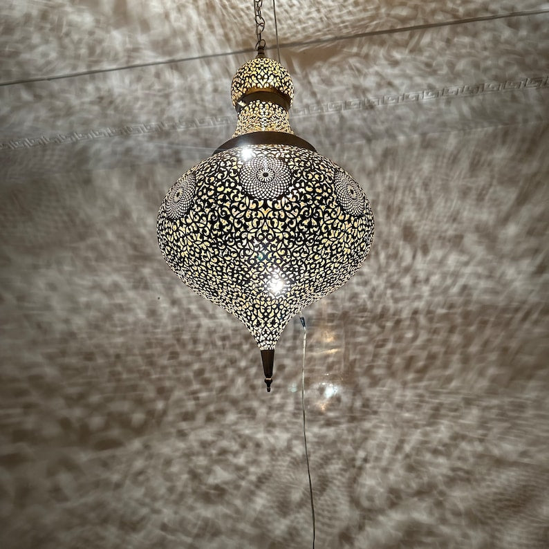 Moroccan Handmade Brass Ceiling Pendant Light (Afara)