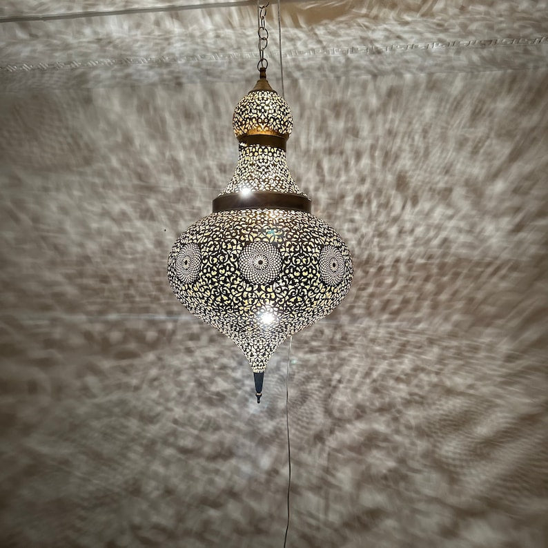 Moroccan Handmade Brass Ceiling Pendant Light (Afara)