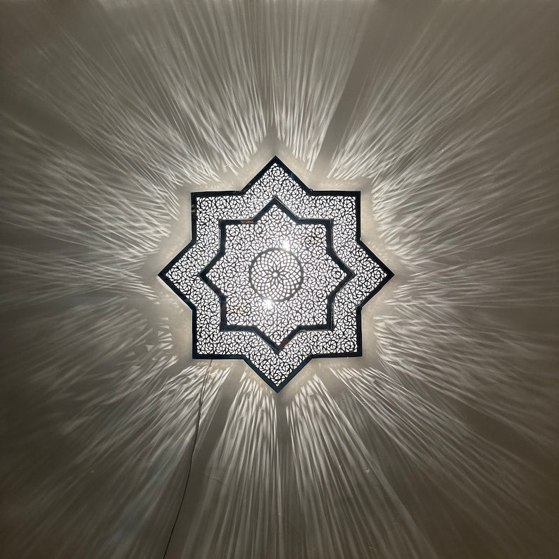 Order by Size : Moroccan handmade brass round wall light lamp ( OUEJDA)