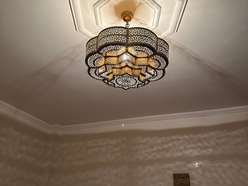 Order by Size : Moroccan Handmade Brass Ceiling Pendant Light (Ulfah)